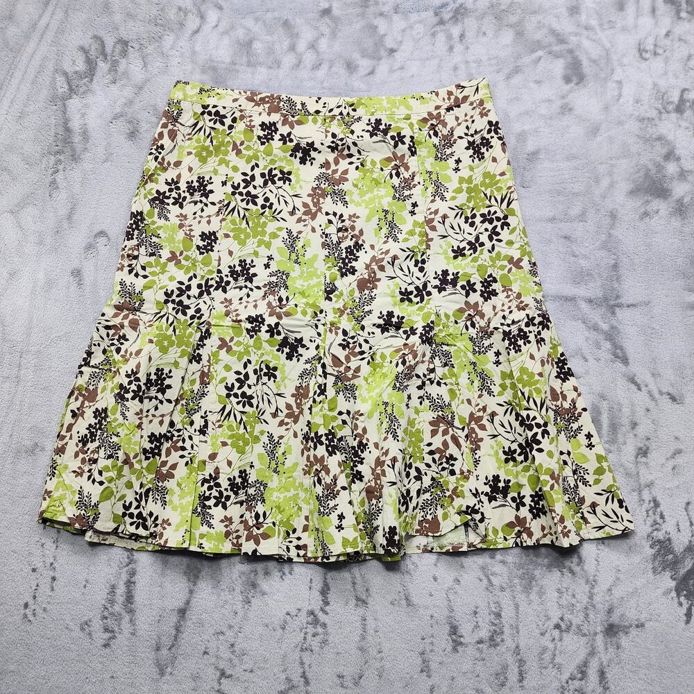 Vintage Elementz Skirt Womens XL Floral‎ Green Brown Black Flare Hem Side Zip